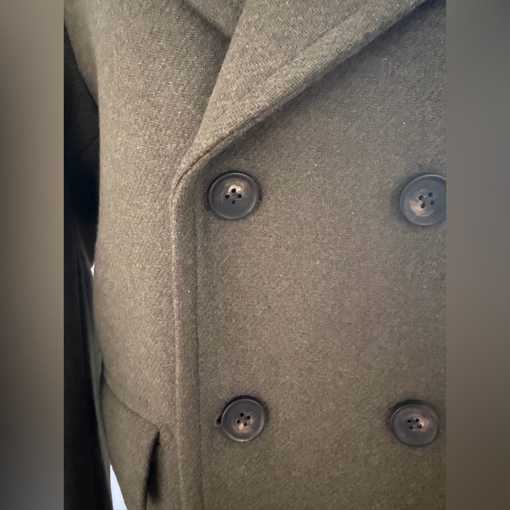 Ted Baker Men's Olive Wool Double-Breasted Military Style Peacoat - Large - Picture 4 of 12